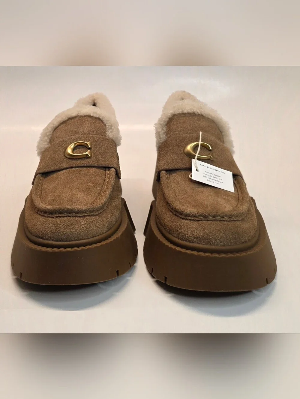 New Coach Leah Platform Shearling Loafer Casual Shoes Suede Women's Size 8